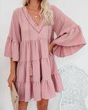 Dress 2021 Women Pink Elegant Midi Sleeve Ruffle Mini Vintage Dress Sweet V Neck Party Clothes Robe Femme Y2k