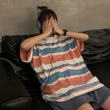 Fashion Hip Hop Women T-Shirt Loose Summer Oversize Striped Funny Female Tops Tees Purple Funny Japan Harajuku T Shirt
