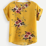 Fashion Floral Print Blouse Pullover Ladies O-Neck Tee Tops Female Women's Short Sleeve Shirt Blusas Femininas