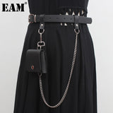 Pu Leather Metal Chain Split Joint Casual Belt Personality Women New Fashion Tide All-match Spring Autumn 2023