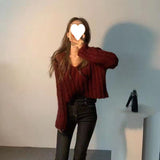 Chic Lazy Shortcase Tender Tender V-Neck Sweater Women's Long Sleeve