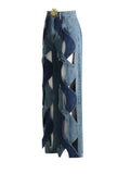 Toloer Wind Design Sense Straight Pants 2024 Spring And Autumn New Fashion Hollow Out Color Twist Jeans Female-Outfit