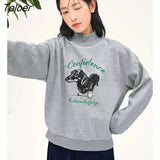 Women Sweatshirt 2022 Winter Long Sleeve Half Turtleneck Loose Hoodie Dog Letter Print Warm Casual Streetwear