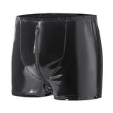 Toloer Men's PVC Bright Boxers Sexy Zipper Open File Ledershorts Size Accurate-Outfit