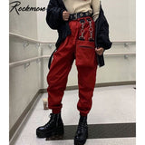 Rockmore Harajuku Ribbon Cargo Pants Women Joggers Winter Sweatpants Trousers Black Loose Wide Leg Sweat Pants