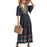 Beach Long Dress Women Clothes 2023 Summer Button V-neck Flared Sleeves Dresses Boho Hippie Chic Maxi Dress