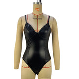 Toloer Autumn / Winter New Sexy Sling Waist Show Thin PU Splicing Women's Jumpsuit Small Vest Female-Outfit