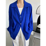 Notched Neck Texture Shirt Sunscreen Blue White Spring Summer Long Sleeve Pocket Women