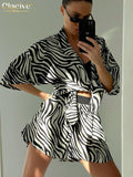 Summer Short Sleeve Shirt Set Of Two Fashion Pieces For Women Elegant Casual Print Loose High Waisted Shorts Set