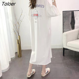 Women Summer Half-sleeve Printed Mid-calf Preppy Style Harajuku Loose H-line Fake-two Pieces Korean-style Simple