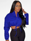 Casual High Collar Zipper Pocket Long Sleeve