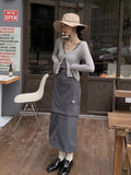 Vintage 90s Cargo Skirt Long Women Autumn Casual High Waist Detachable Patchwork A-line Midi Dress Korean