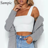Square Collar White Black Summer Casual Women Crop Tops Short Vest Club Outfits Strap Off Shoulder Tank Tops Camis