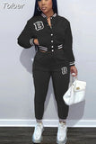 & Biker Letter Print Women's Sets Jogging Suits for Women Long Sleeve Button Up Baseball Coat and Sportswear Pant