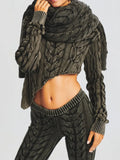 Toloer Feeling Wash Water Sweater Female 2024 Spring And Autumn Women's New Twist Irregular Waist Sleeve Knit Jacket-Outfit