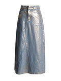 Toloer 2024 New Street Trend Wind Hot Gold Design Sense A Line Skirt Fashion High Waist Show Skinny Denim Skirt-Outfit