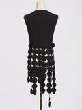 Toloer 2024 New Fashion Round Neck Sleeveless Round Piece Splicing Design Sense Tassel Advanced Sense Pure Color Top Vest-Outfit