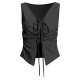 Women Bandage Irregular Drawstring Blouse New Lapel Long Sleeve Loose Fit Shirt Fashion Tide Spring Autumn 2023