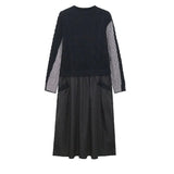 Women Black Color-block Knitting Long Dress New Round Neck Long Sleeve Loose Fit Fashion Tide Autumn Winter 2022