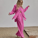 Loose Women Trouser Suits Long Sleeve Shirt With High Wasit Pants 2 Piece Sets Spring Pleated Elegant Office Lady
