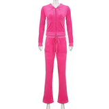 Y2k Velvet Tracksuit Two Piece Set Women Pink Green Cropped Jacket Sweat Pants and Hoodie Set for Woman