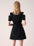 Temperament 3D Flowers Notched Collar Blazer Dress For Women Sexy Off Shoulder Elegant Slim Office Mini Dress