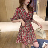 Women V-neck Floral Print Tunic Top Vacation Boho Romantic Retro Summer New Short Sleeve Ladies Chic Fashion Daily