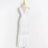 Sleeveless V Neck Casual Plain Dress For Women High Waist Patchwork Cut Out Dresses Female 2022 Summer Clothing