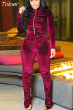 Velvet Loungewear Sets Women Velour Two Piece Outfits Zipper Full Sleeve Jacket and Stacked Pant Sweatsuit Matching