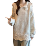 Toloer Gentle Wind Flower Design Set Sweater Women's Autumn And Winter New Lazy Wind Loose Knitted Shirt