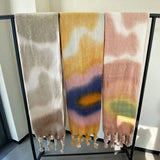 Women's Korean Hand Knotted Tassel Cashmere Printed Scarf Gradient Color Block Warm Winter Scarf