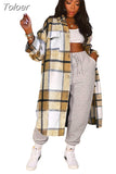 Elegant Fashion Checkered Coat Women Autumn Winter Clothing 2023 Single Breasted Long Flannel Plaid Jacket
