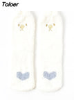 Embroidery CAT Deer Thickening Women Cotton Lovely Plush Keep Warm Sleep Ladies Funny Cute Socks Hosiery Winter