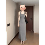 Price Pure Hot Girl Gray Hanging Neck Sling Dress Black Cardigan Women Summer Waist Thin