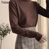 Women Turtleneck Sweater Autumn Winter Classic Joker Solid Solid Full Sleeve Pullovers Soft Cozy Knitted Tops Lady