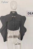 Casual Fashion Women's Shirt Lapel Sleeves Petal Sleeve Metal Button Solid Color Two Pieces Blouse Female Autumn 2023