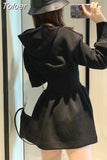 Korean Dresses Women Black Hooded Fashion Robe Femme Thicked Tunic A-line Dress 2023 Vestidos De Mujer Y2k Clothes