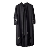 2022 New Spring Round Neck Long Sleeve Solid Color Black Metal Ring Big Size Hollow Out Dress Women Fashion Tide