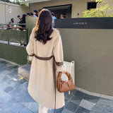 2021 Winter Long Warm Thick Faux Fur Coat Women with Belt Loose Casual Stylish Korean Fashion Jackets Double Breasted