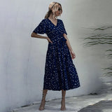 Dress Women Summer Casual Polka-dot Floral Print Midi Sundresses Black Elegant Fitted Clothing 2020 Red Dresses For
