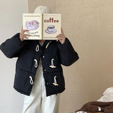 2023 New Winter Down Cotton Jacket Women's Short Jacket Small Korean Horn Button Milk Fufu Cotton-Padded Jacket-Outfit