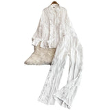 Light Luxury Heavy Lace Splicing Temperament Long-Sleeved Shirt Tight High Waist Thin Broad Leg Trousers Two Sets Of
