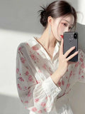 Year's Popular White Printed Shirt Women 2025 Spring New French Temperament Shirt High-End Long-Sleeved
