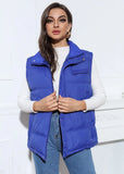 Casual Blue Turndown Collar Zipper Sleeveless Padded Vest