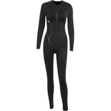 Babes Fashion Sports Leather Woven Strip Split Line Long Sleeve Zipper Tight Hip