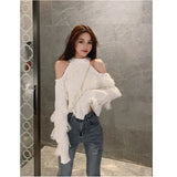 Sexy Lady Sweater Women Hollow Out Off Shoulder Knitted Cropped Pullovers Chic Tassels Jumper Sueter Fall 2023