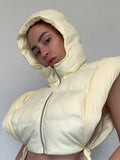 Sisterlinda Cardigan Hooded Tops Women Y2K Coats Lace Up Side Bandage Zipper Short Bubble Puffer Jacket Autumn Female