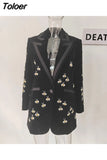 2023 new fashion women clothes turn-down collar full sleeves embroidery high waist pocket jackets mid length