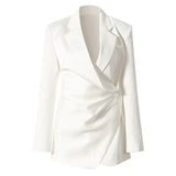 Women Black Irregular Pleated Blazer New Notched Long Sleeve Loose Fit Jacket Fashion Tide Spring Autumn 2023