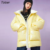 Women Down Jacket with Hat 2021 Winter Thick Gloss Sensation Big Pockets 90% White Duck Down Warm Chic Casual